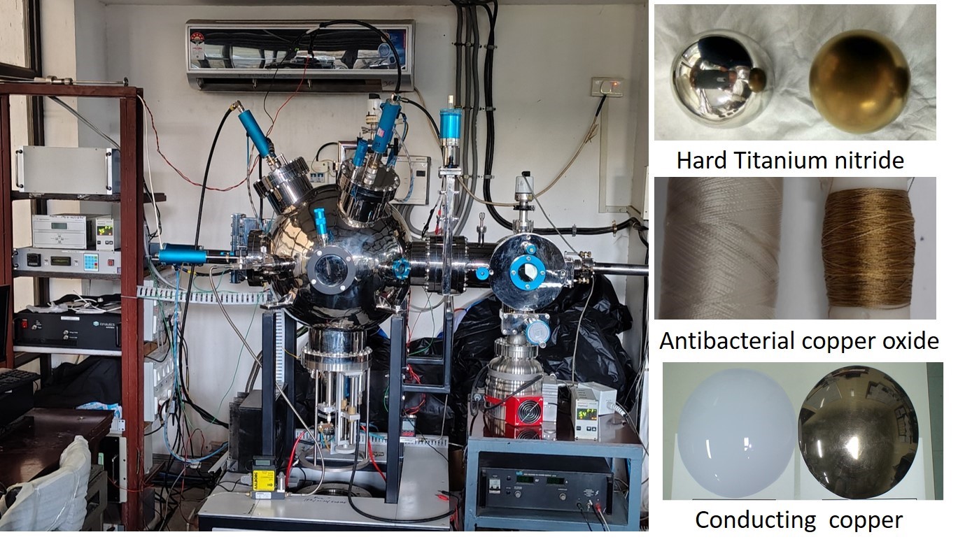 Image of Multi-magnetron sputtering system and components coated with different types of coatings